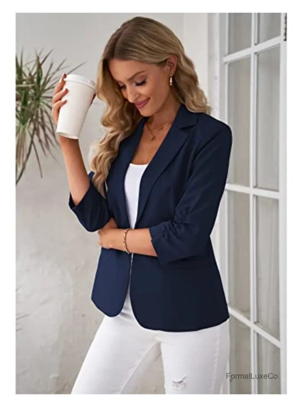 Women's Blazer Suit Jacket 3/4 Sleeve Business Casual Work